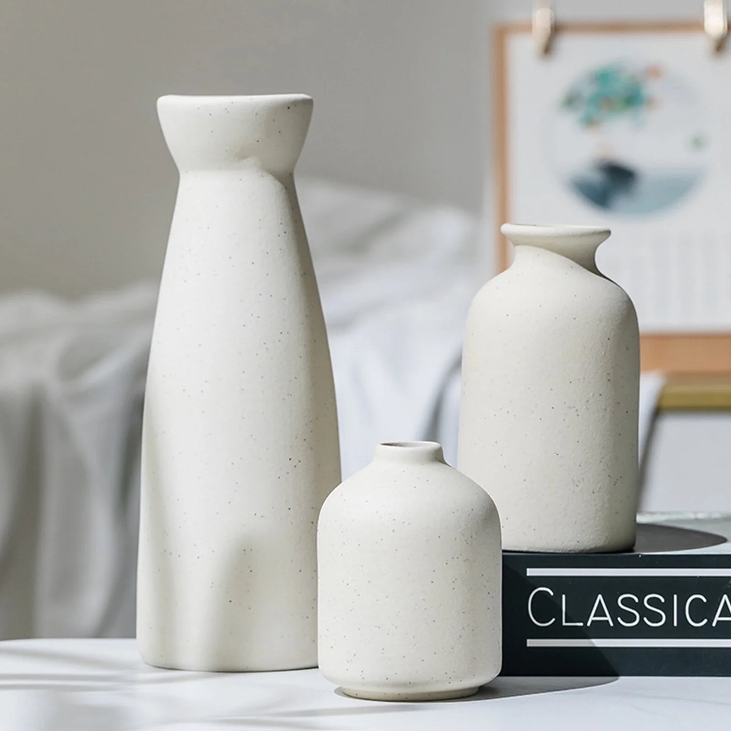 Ceramic Vase,Small Vases for Decor,Set 3 Modern Boho Vases for Flower Pampas,Fit for Living Room Desk Shelf Decor,White