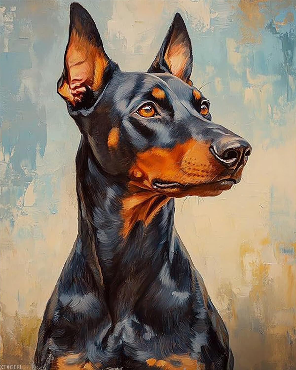 Doberman Pinscher Acrylic Paint by Numbers Kit for Adults - DIY Canvas Artwork for Beginners, 16" W x 20" L (Unframed)